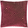burgundy red square cushion with geometric detailing, cut out on white background