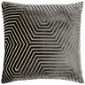 front image of charcoal grey square cushion with geometric pattern, cut out on white background