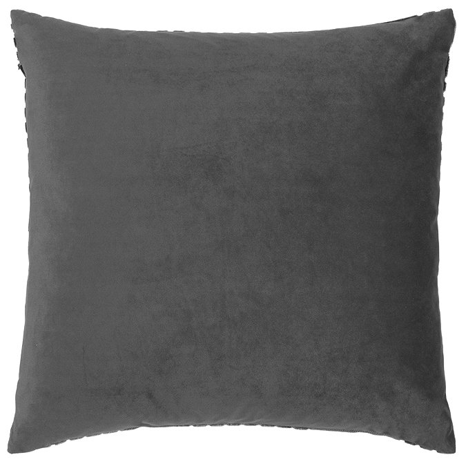 velvet reverse of grey cushion, cut out on white background.