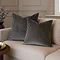 pair of grey velvet geometric cushions, one 45x45cm, one 55x55cm, sat together on a cream sofa.