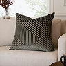 45x45cm charcoal grey cushion with geometric pattern, sat in corner of cream sofa
