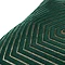 close up of pattern of emerald green velvet cushion with gold geometric detailing.