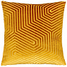 front image of gold square cushion with geometric detailing, cut out on white background