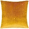 front image of gold square cushion with geometric detailing, cut out on white background