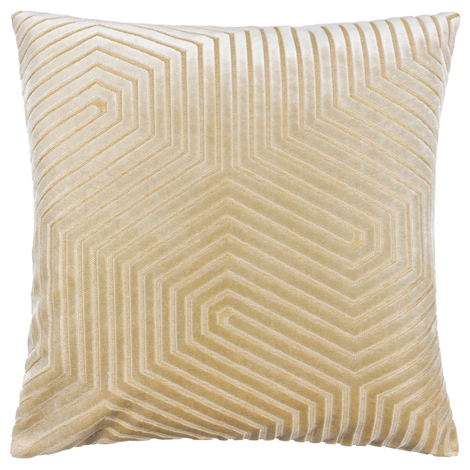 ivory square cushion with geometric detailing, cut out on white background