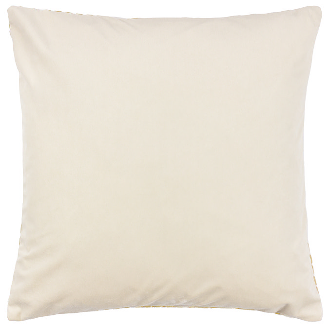image of velvet reverse of ivory cushion, cut out on white background.