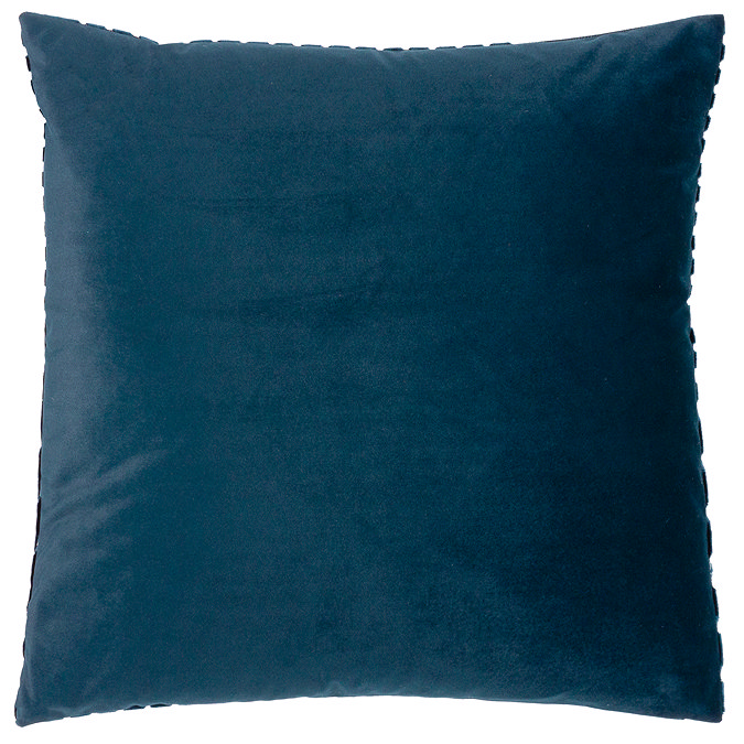 back image of navy cushion with plain velvet reverse