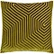 front image of square olive green cushion with geometric detailing, cut out on white background
