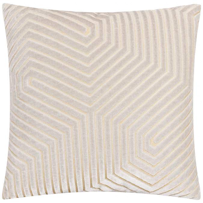 front image of oyster cream square cushion with geometric detailing, cut out on white background