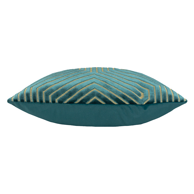 side on image of teal green cushion, cut out on white background