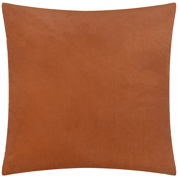 back image of brick orange cushion, plain velvet reverse
