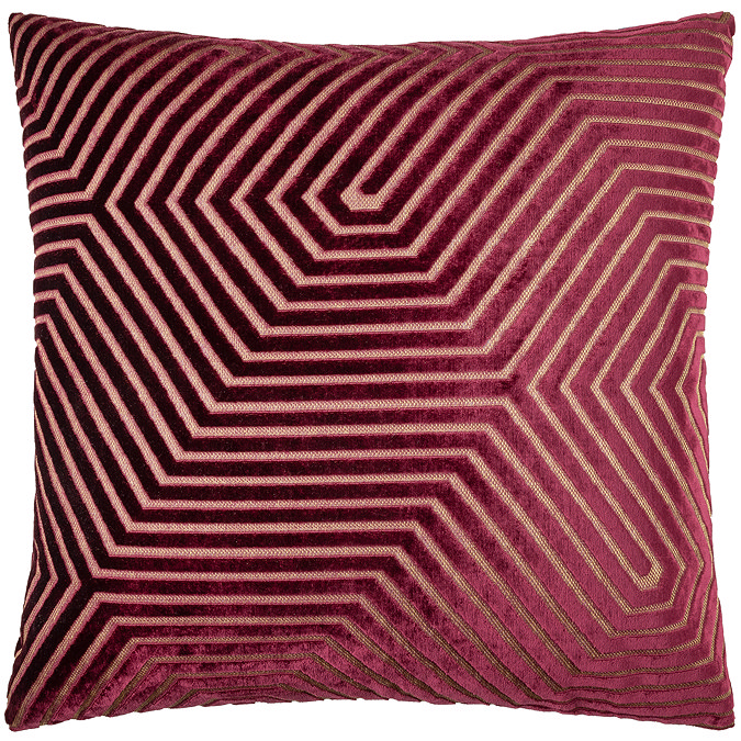 burgundy red cushion with geometric detailing, cut out on white background