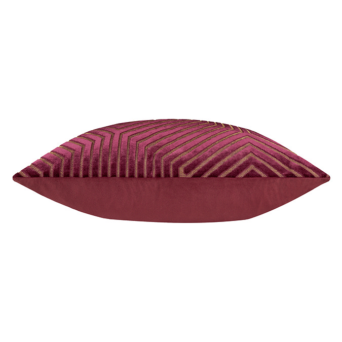 side on image of burgundy velvet cushion