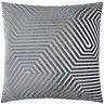 charcoal grey square cushion with geometric detailing, cut out on white background