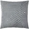 charcoal grey square cushion with geometric detailing, cut out on white background