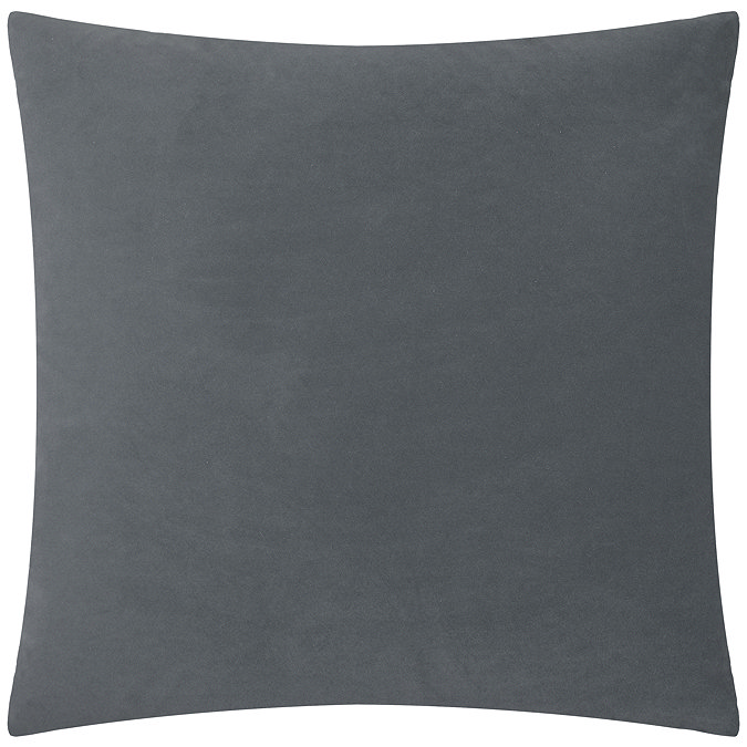 back image of grey cushion with plain velvet reverse