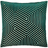 emerald green square cushion with geometric detailing, cut out on white background