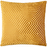 gold square cushion with geometric detailing, cut out on white background