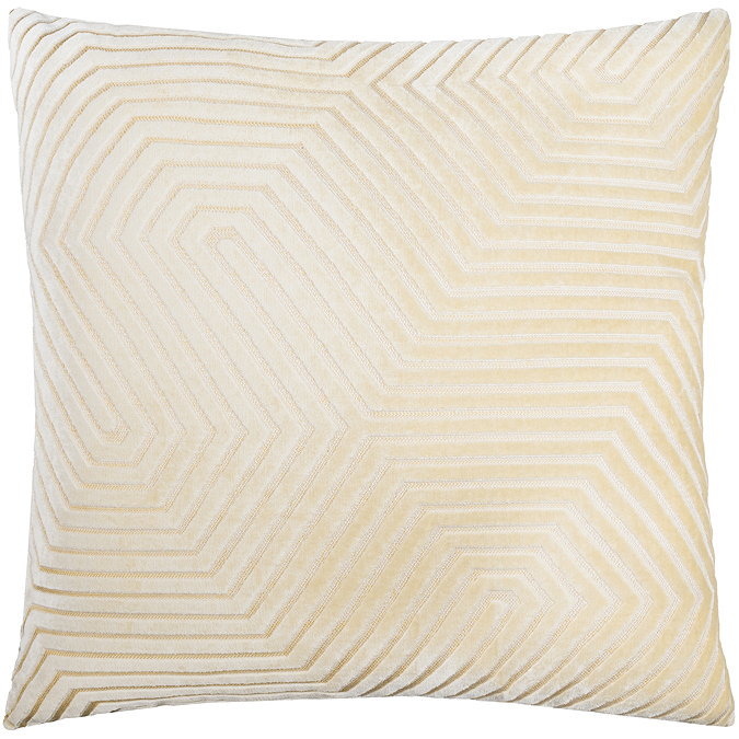 ivory square cushion with geometric detailing, cut out on white background