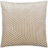 mink coloured square cushion with geometric detailing, cut out on white background