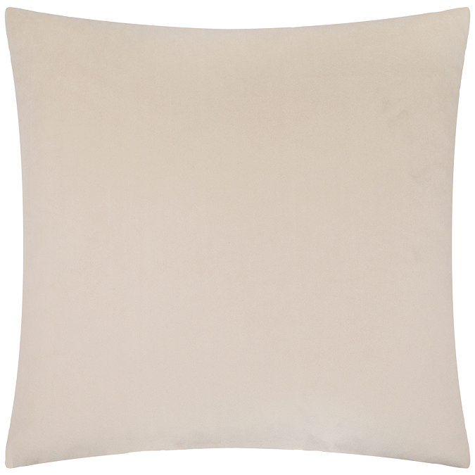 back image of light brown cushion with plain velvet reverse