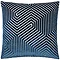 square navy blue cushion with geometric detailing, cut out on white background