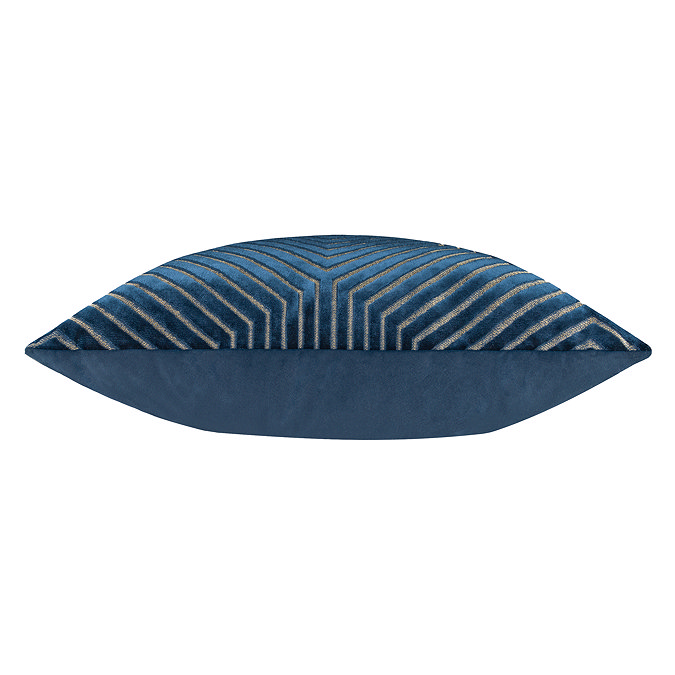 side on image of navy blue velvet cushion