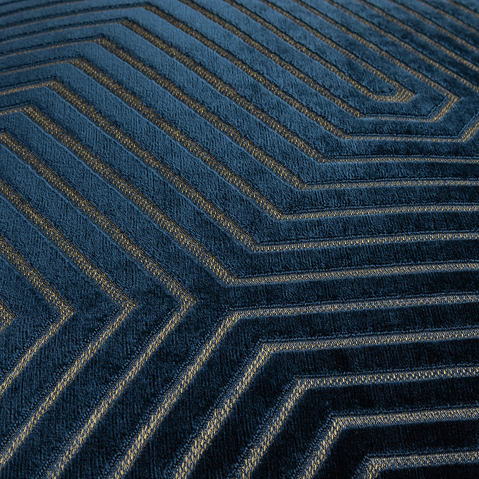 close up on navy blue cushion geometric pattern