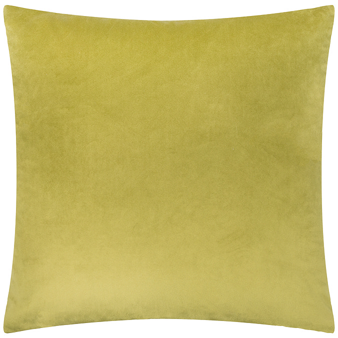 back image of olive green cushion with plain velvet reverse