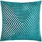 front image of teal green cushion with geometric detailing, cut out on white background