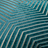 close up on pattern of teal green cushion with gold geometric stitch detail