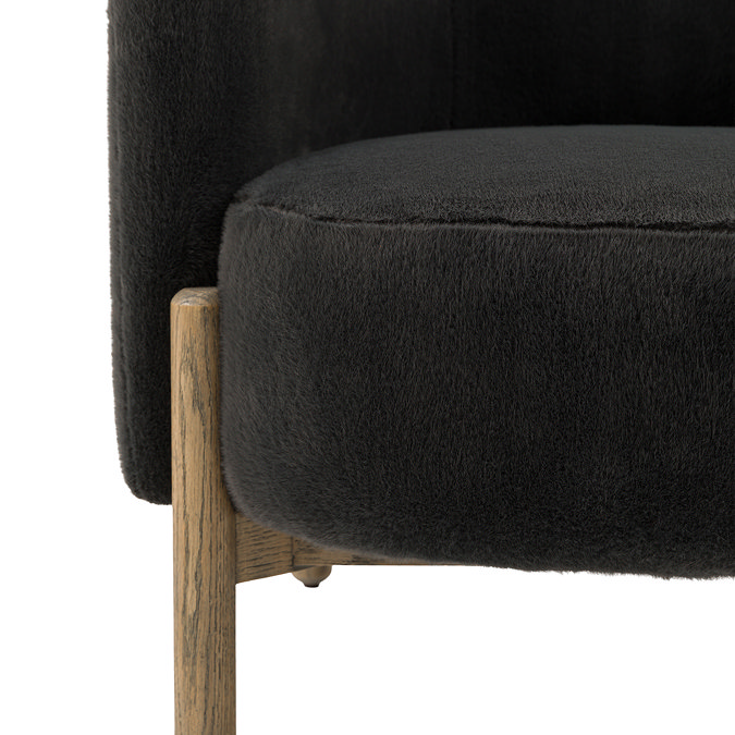 close up on graphite grey fabric of deep seat accent chair