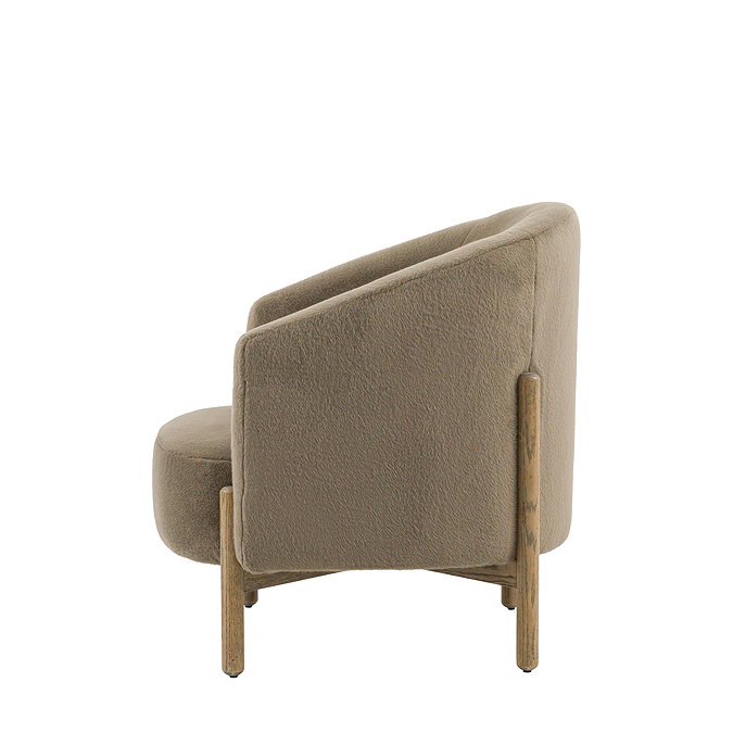 side on cut out of soft khaki accent chair with ash wood legs