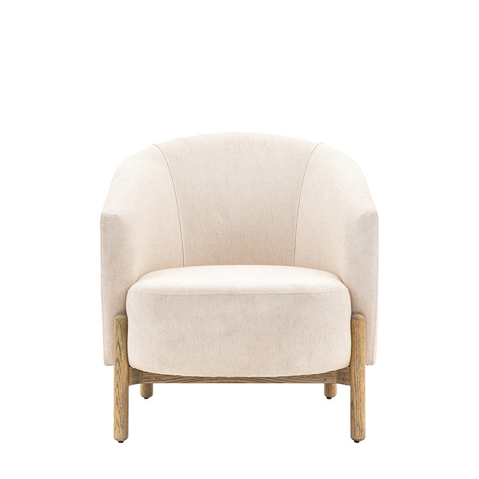 front on cut out of natural coloured fabric accent chair