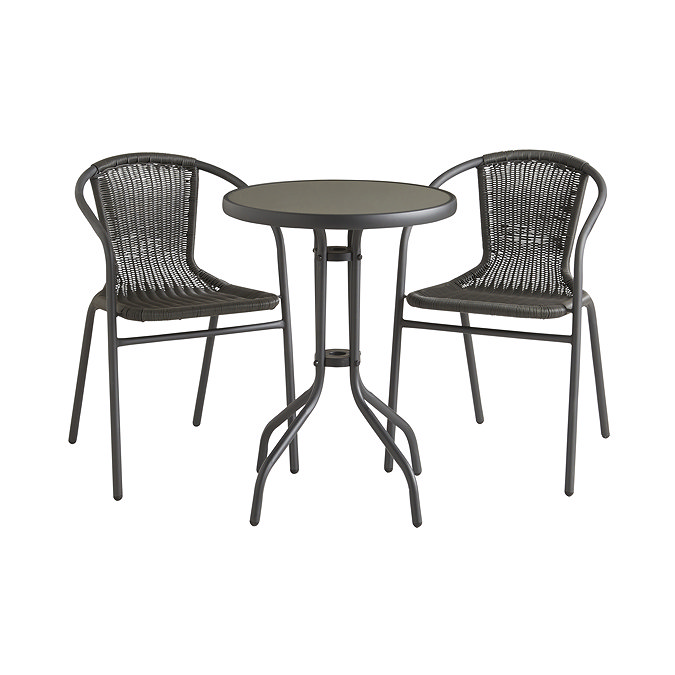 image cut out on white background of black steel and wicker bistro set