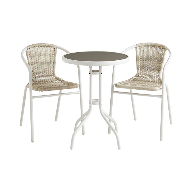 image cut out on white background of white steel bistro set