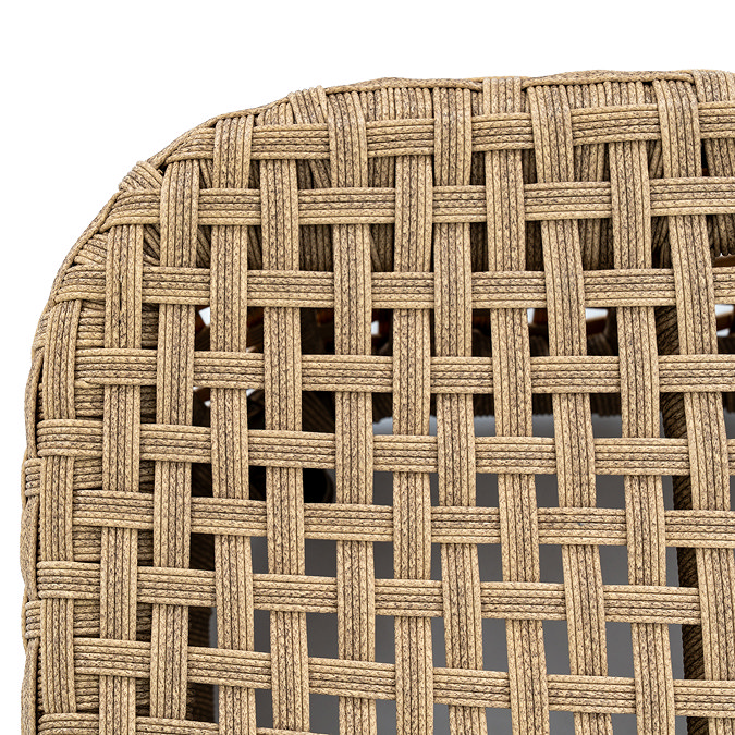 close up image on brown wicker weave of garden footstool base