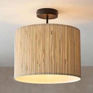 seagrass ceiling light with natural shade and black metal fixture