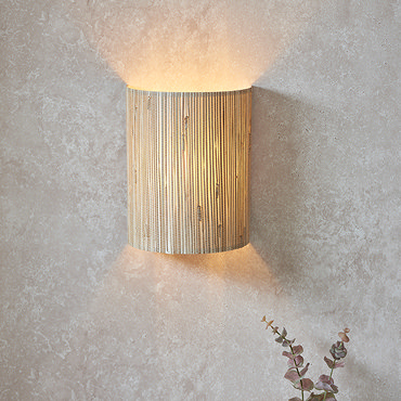 wide image of seagrass lighting range including floor lamp, table lamp and ceiling light