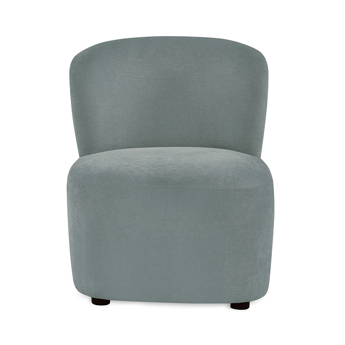 image cut out on white background of blue chenille accent chair with deep seat