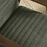 close up image of olive green chenille fabric seat of accent chair