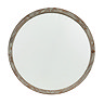 image cut out on white background of round weathered brown mirror