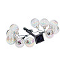 image cut out on white background of iridescent round string lights with solar stake