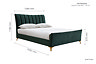 image cut out on white background of green velvet pleated bed with black arrow line dimensions to show size