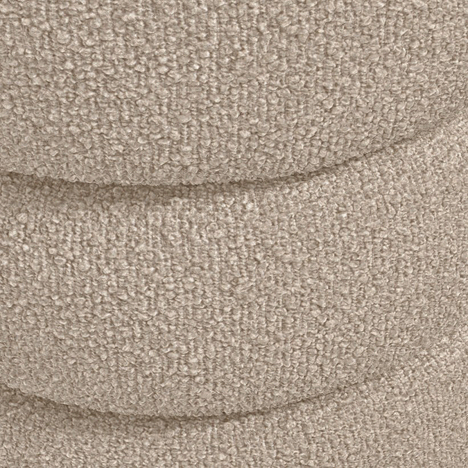 close up image of buff coloured boucle fabric of pouffe
