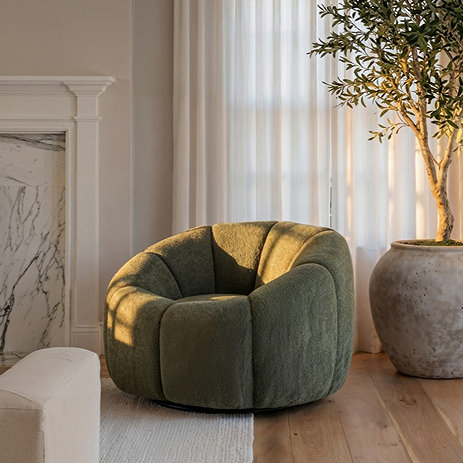 image of basil green chenille boucle swivel chair
