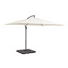 image cut out on white background of beige rectangular parasol with charcoal pole, open