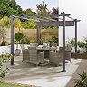 image of square roof gazebo over outdoor dining set with canopy retracted