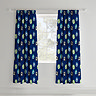 Football pencil pleat curtains in blue  on window image 1