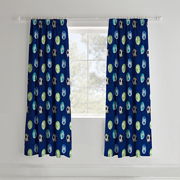 Football pencil pleat curtains in blue  on window image 2
